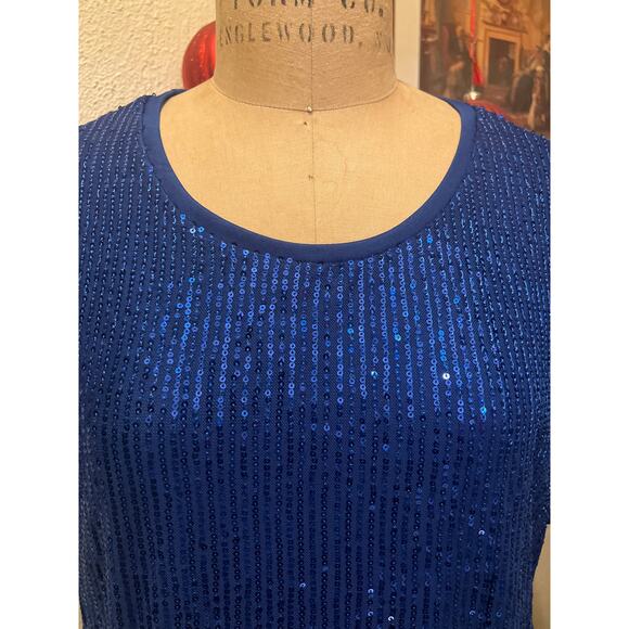 Women's Blue Sparkly Sequin Crew Neck Short Sleeve Top Blouse Tee Size 2XL - Picture 3 of 7